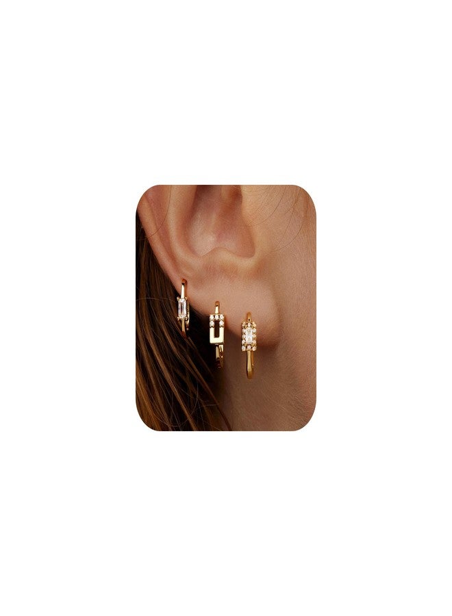 GWH Small 14K Gold Plated Chunky Hoop Earrings for Women Hypoallergenic Silver Earrings Set for Sensitive Ears Non Tarnish Huggie Hoops Earring Stacks for Multiple Piercing Jewelry Lightweight 3Pairs, Everyday Elegant Gift Idea - Image 1